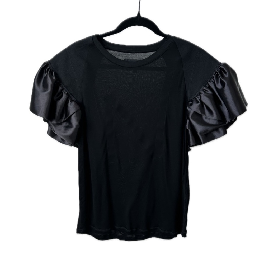 NICOPANDA Black Satin Ruffle Sleeve Shirt Size-women’s Medium
